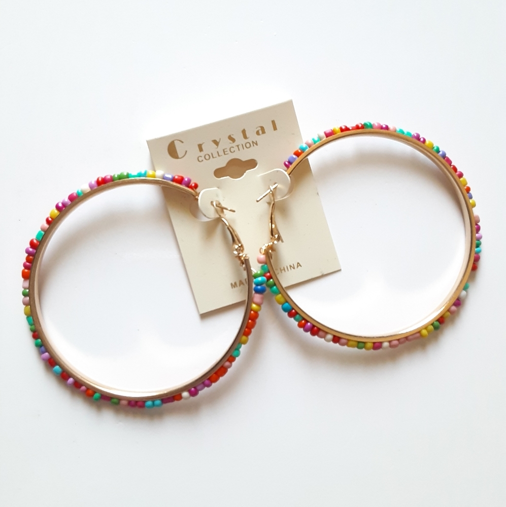 Crystal Collection Multi Color Beaded Hoop Earring